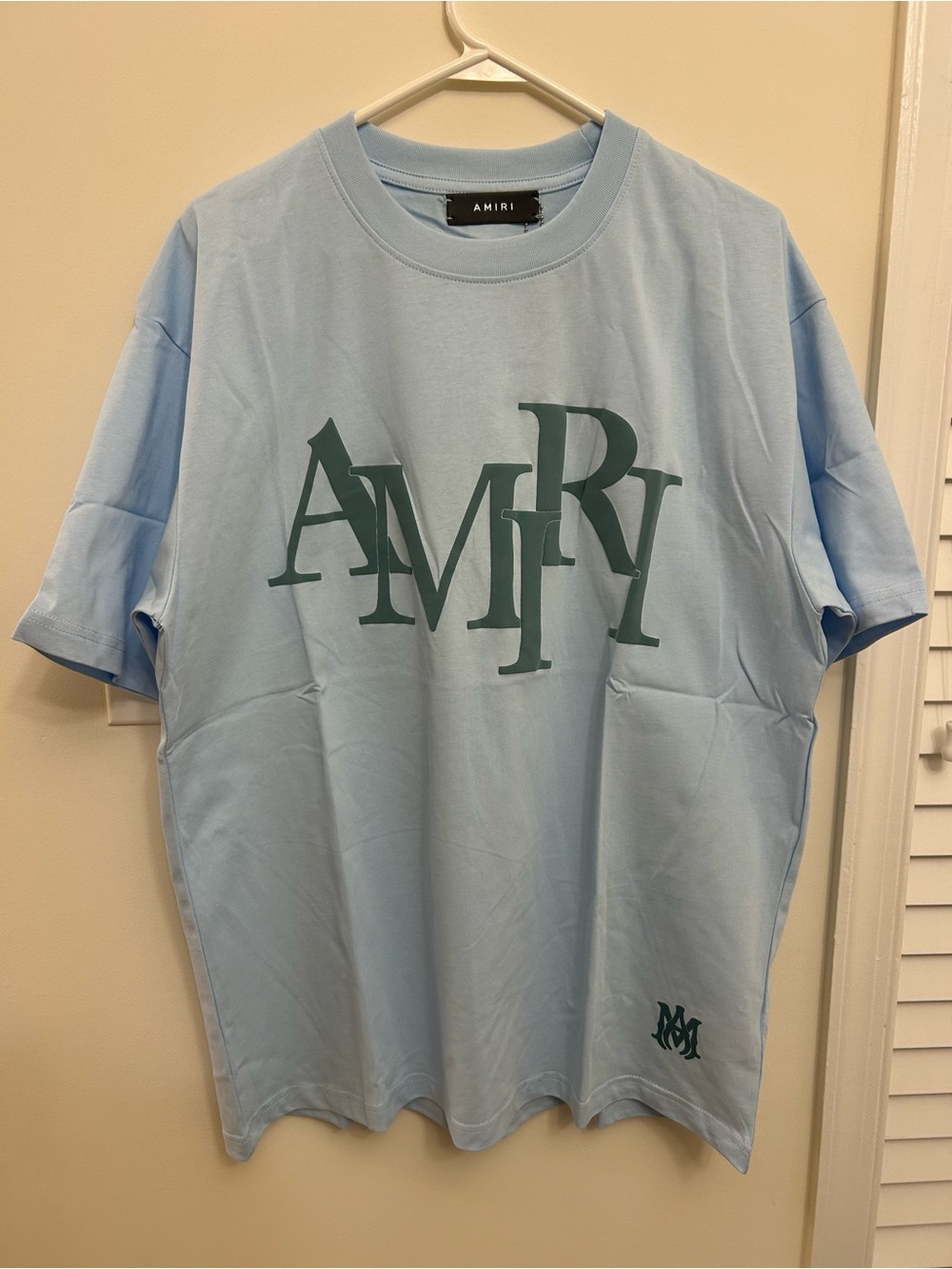 AMIRI Men’s Pale Blue Short Sleeve Logo Tee